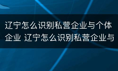 辽宁怎么识别私营企业与个体企业 辽宁怎么识别私营企业与个体企业的区别