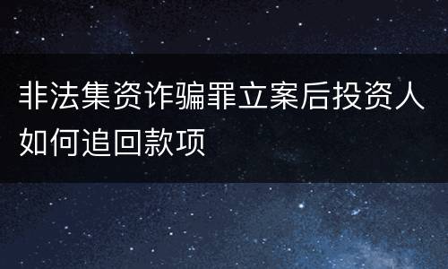 非法集资诈骗罪立案后投资人如何追回款项