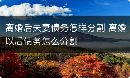 离婚后夫妻债务怎样分割 离婚以后债务怎么分割