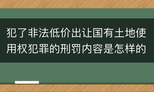 犯了非法低价出让国有土地使用权犯罪的刑罚内容是怎样的