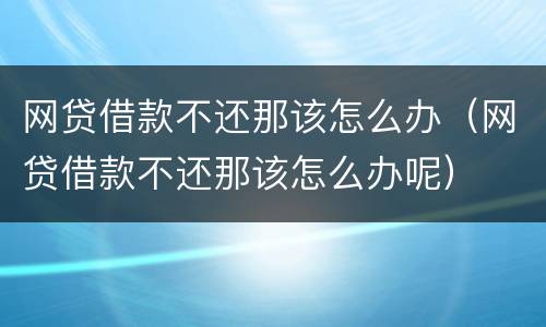 网贷借款不还那该怎么办（网贷借款不还那该怎么办呢）