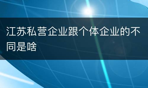 江苏私营企业跟个体企业的不同是啥