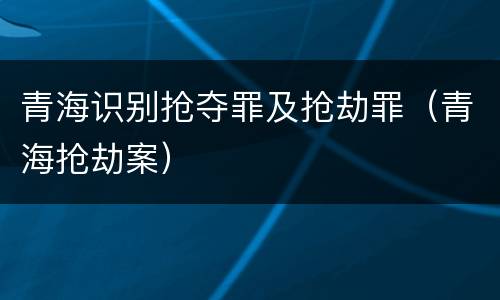 青海识别抢夺罪及抢劫罪（青海抢劫案）
