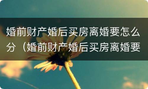 婚前财产婚后买房离婚要怎么分（婚前财产婚后买房离婚要怎么分割）