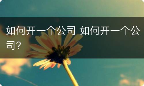 如何开一个公司 如何开一个公司?