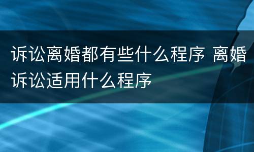 诉讼离婚都有些什么程序 离婚诉讼适用什么程序