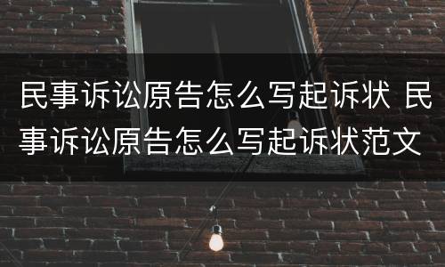民事诉讼原告怎么写起诉状 民事诉讼原告怎么写起诉状范文