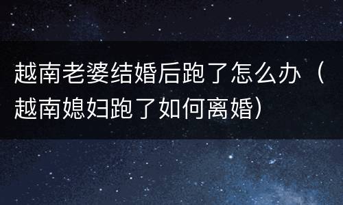 越南老婆结婚后跑了怎么办（越南媳妇跑了如何离婚）