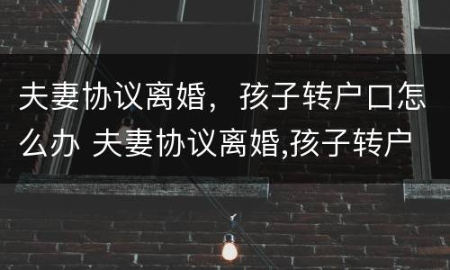 夫妻协议离婚，孩子转户口怎么办 夫妻协议离婚,孩子转户口怎么办理手续