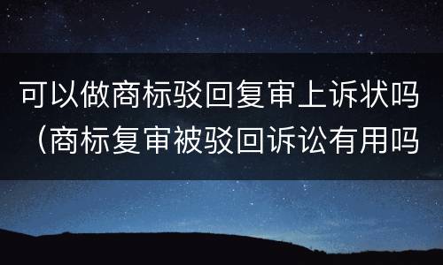 可以做商标驳回复审上诉状吗（商标复审被驳回诉讼有用吗）