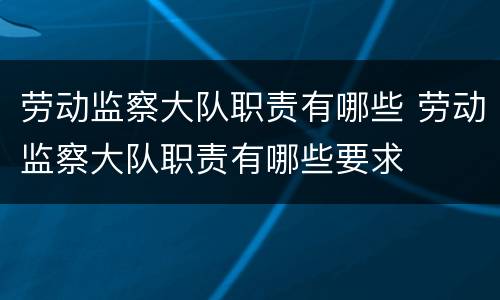 劳动监察大队职责有哪些 劳动监察大队职责有哪些要求