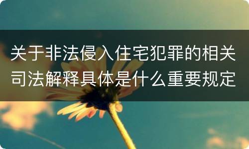 关于非法侵入住宅犯罪的相关司法解释具体是什么重要规定