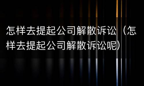 怎样去提起公司解散诉讼（怎样去提起公司解散诉讼呢）