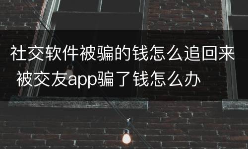 社交软件被骗的钱怎么追回来 被交友app骗了钱怎么办