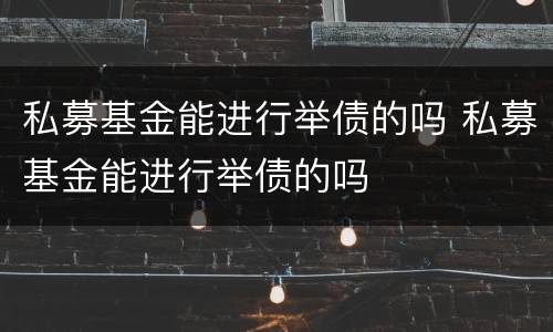 私募基金能进行举债的吗 私募基金能进行举债的吗