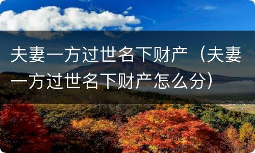 夫妻一方过世名下财产（夫妻一方过世名下财产怎么分）