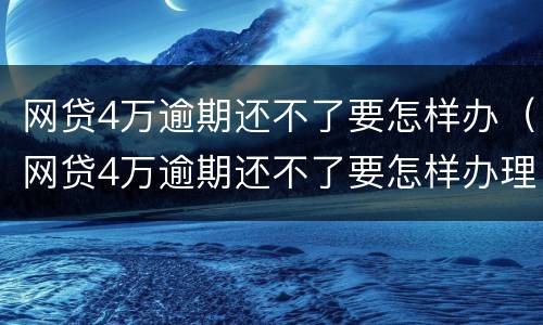 网贷4万逾期还不了要怎样办（网贷4万逾期还不了要怎样办理）