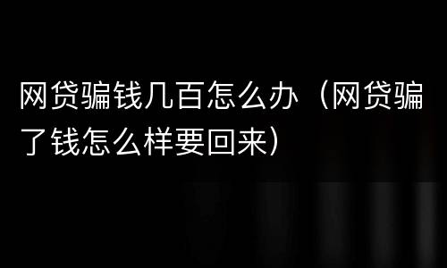 网贷骗钱几百怎么办（网贷骗了钱怎么样要回来）