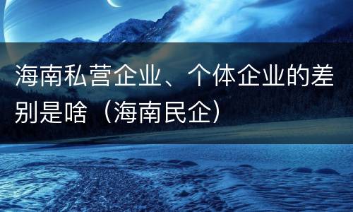 海南私营企业、个体企业的差别是啥（海南民企）