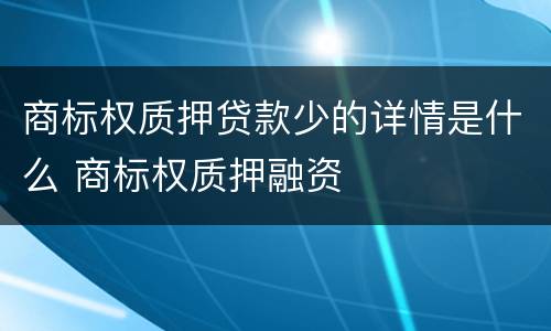 商标权质押贷款少的详情是什么 商标权质押融资