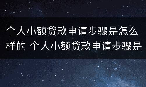 个人小额贷款申请步骤是怎么样的 个人小额贷款申请步骤是怎么样的呢