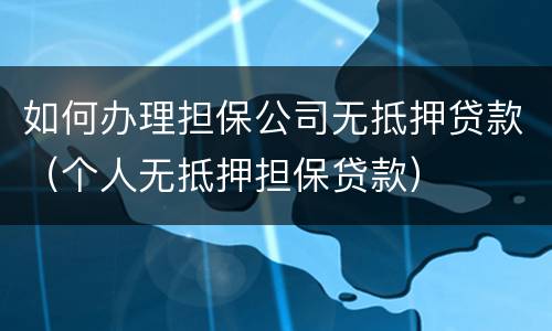 如何办理担保公司无抵押贷款（个人无抵押担保贷款）