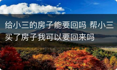 给小三的房子能要回吗 帮小三买了房子我可以要回来吗