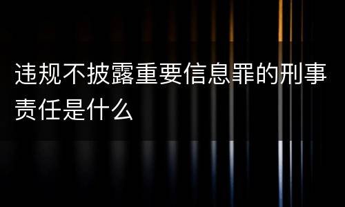 违规不披露重要信息罪的刑事责任是什么