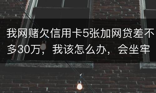 我网赌欠信用卡5张加网贷差不多30万，我该怎么办，会坐牢吗？没钱还，还不上了