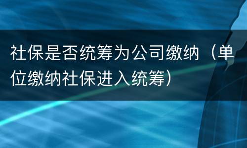 社保是否统筹为公司缴纳（单位缴纳社保进入统筹）