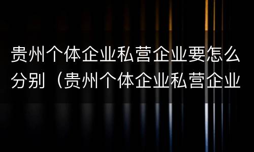 贵州个体企业私营企业要怎么分别（贵州个体企业私营企业要怎么分别纳税）