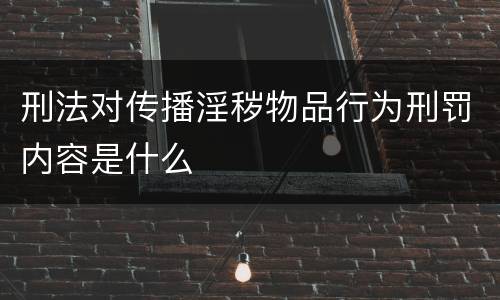 刑法对传播淫秽物品行为刑罚内容是什么
