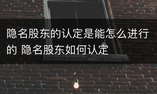 隐名股东的认定是能怎么进行的 隐名股东如何认定