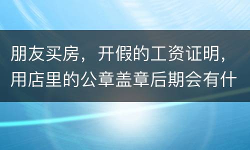 朋友买房，开假的工资证明，用店里的公章盖章后期会有什么责任