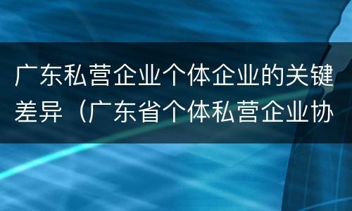 广东私营企业个体企业的关键差异（广东省个体私营企业协会）