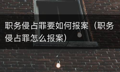 职务侵占罪要如何报案（职务侵占罪怎么报案）