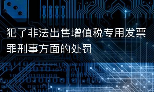 犯了非法出售增值税专用发票罪刑事方面的处罚