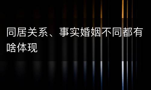 同居关系、事实婚姻不同都有啥体现