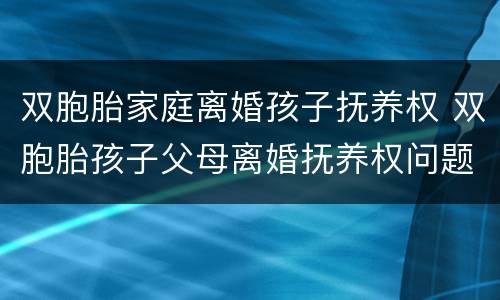 双胞胎家庭离婚孩子抚养权 双胞胎孩子父母离婚抚养权问题