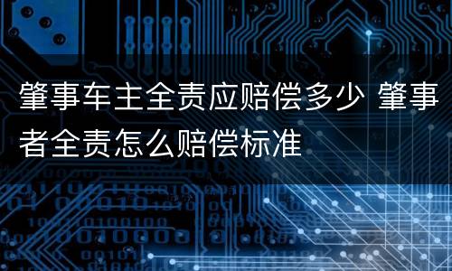 肇事车主全责应赔偿多少 肇事者全责怎么赔偿标准