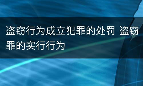 盗窃行为成立犯罪的处罚 盗窃罪的实行行为