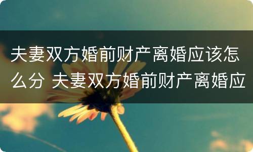 夫妻双方婚前财产离婚应该怎么分 夫妻双方婚前财产离婚应该怎么分配