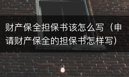 财产保全担保书该怎么写（申请财产保全的担保书怎样写）