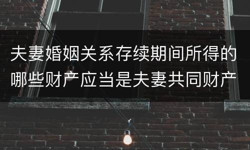 夫妻婚姻关系存续期间所得的哪些财产应当是夫妻共同财产
