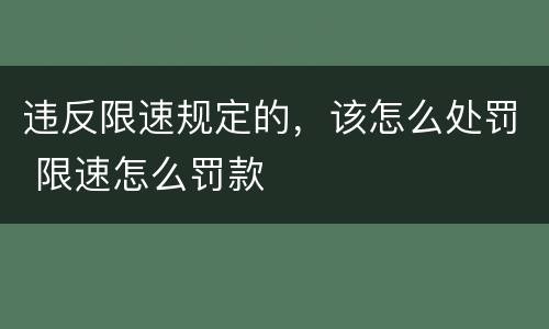 违反限速规定的，该怎么处罚 限速怎么罚款