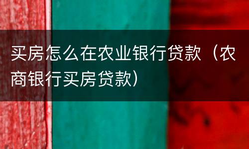 买房怎么在农业银行贷款（农商银行买房贷款）