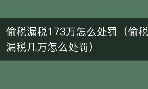 偷税漏税173万怎么处罚（偷税漏税几万怎么处罚）