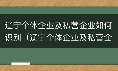 辽宁个体企业及私营企业如何识别（辽宁个体企业及私营企业如何识别法人）
