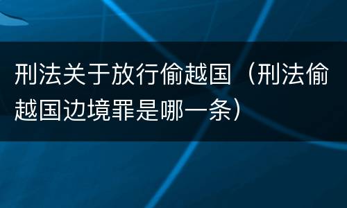 刑法关于放行偷越国（刑法偷越国边境罪是哪一条）