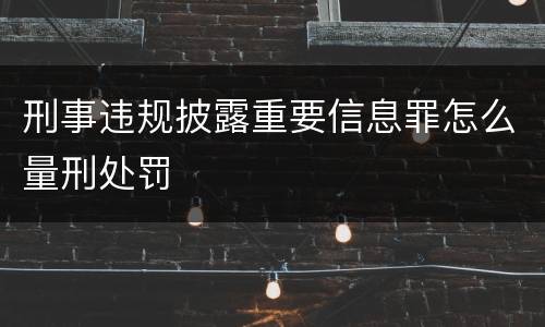 刑事违规披露重要信息罪怎么量刑处罚
